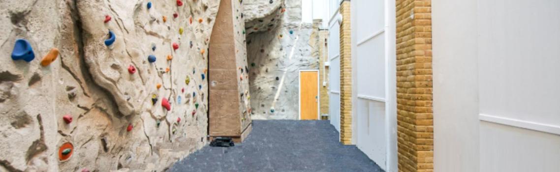 Shot of the climbing wall at the Limehouse Centre